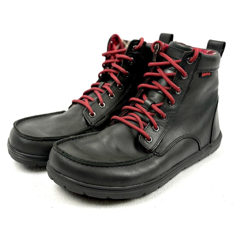 Lems Men's Leather Boots in Black with Red Highlights